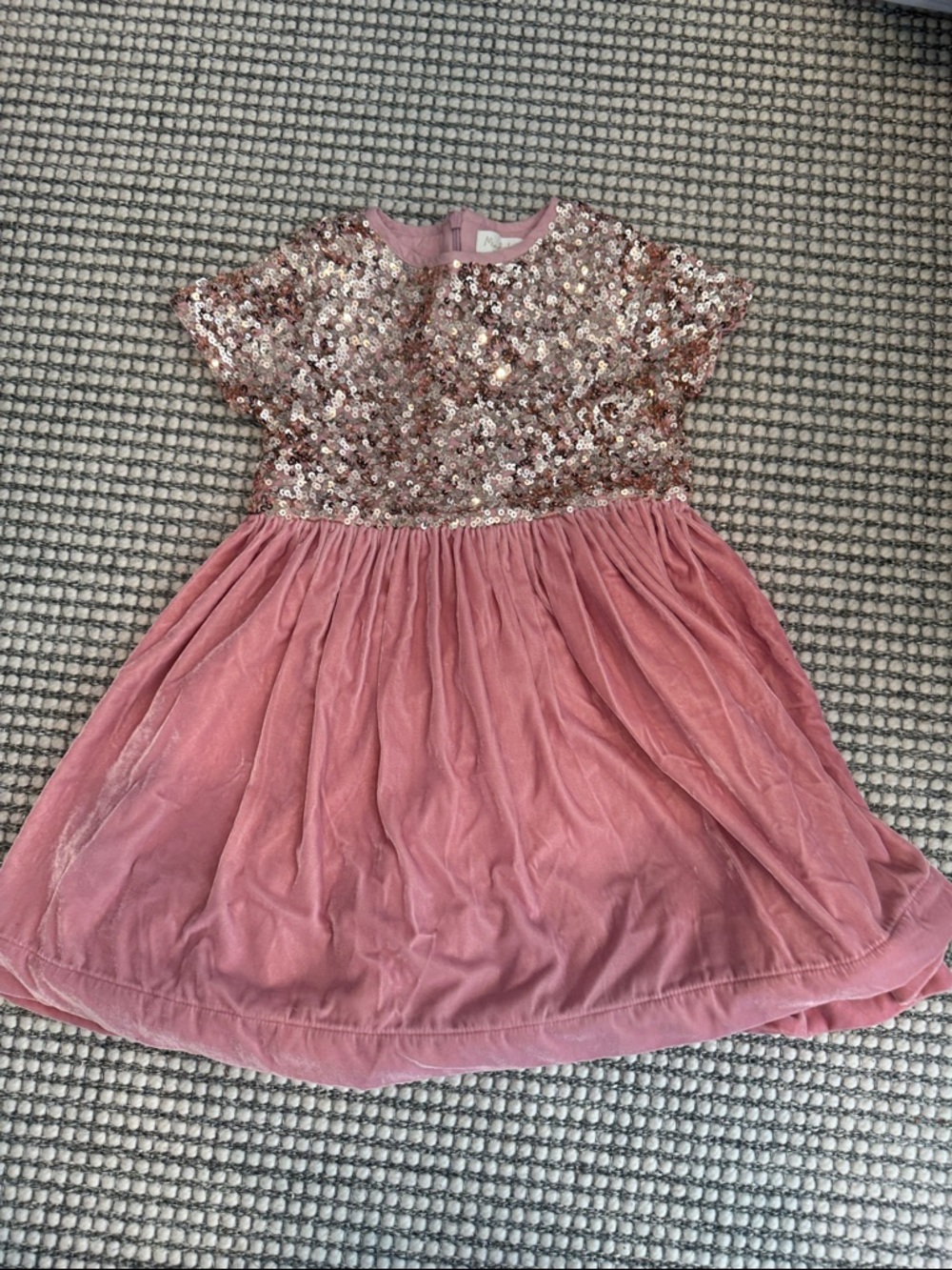 Mini Boden Rose-Pink Sequin Bodice Velvet Skirt Dress
